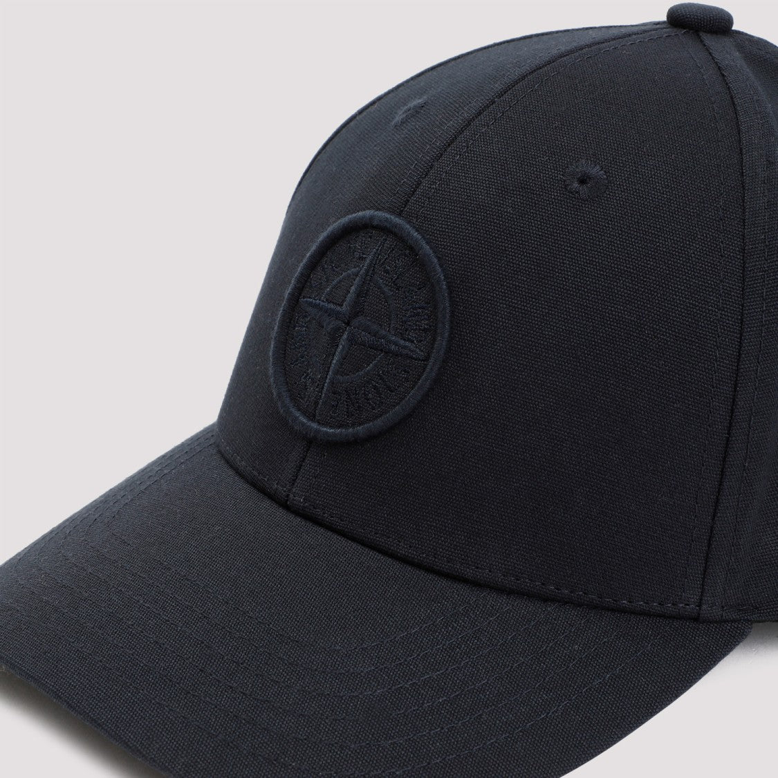 Stone Island Six-Panel Black Cotton Hat With Embroidered Compass Logo