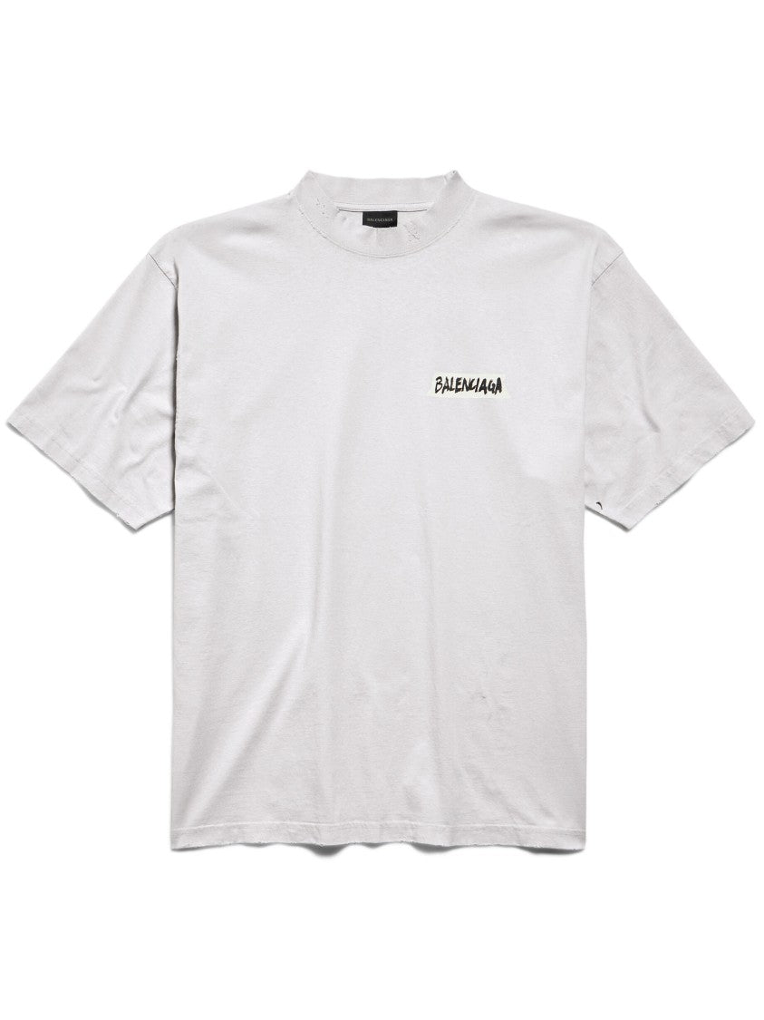 Balenciaga White Medium Fit Logo Cotton T-Shirt