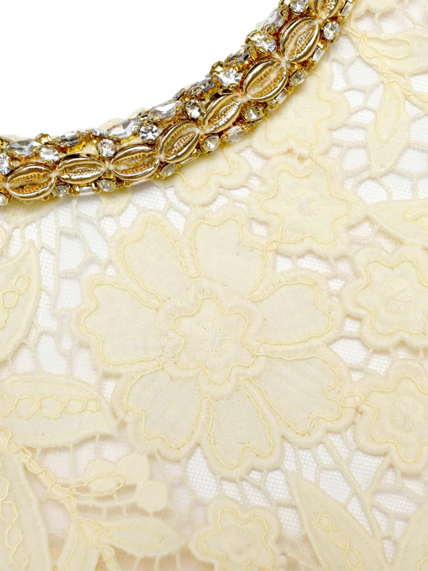 Self-Portrait Intricate Floral Lace Top With Gold Embellishments