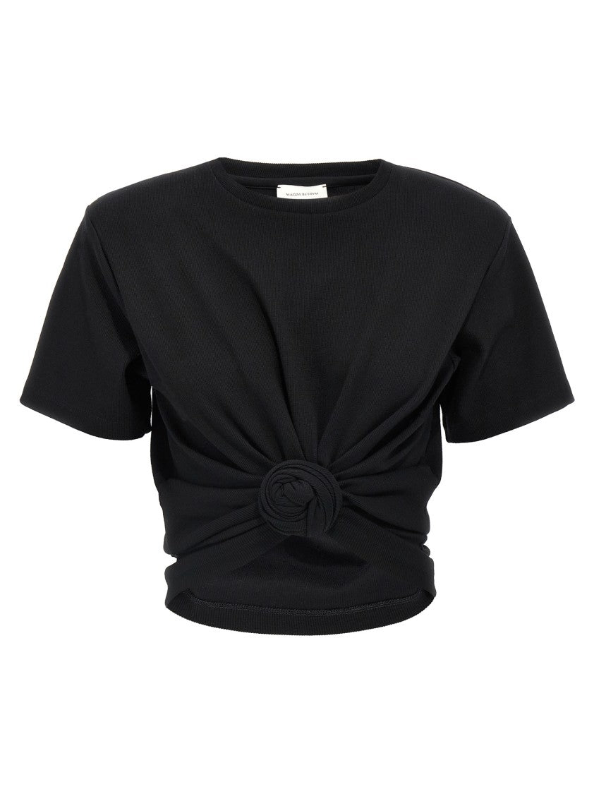 Magda Butrym Ribbed Cotton T-Shirt With Front Knot Detail