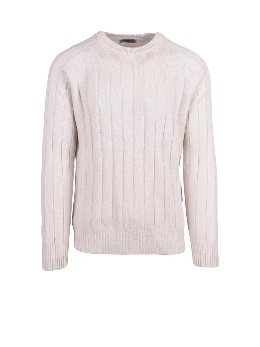 Vengera Beige Virgin Wool-Blend Crewneck Sweater