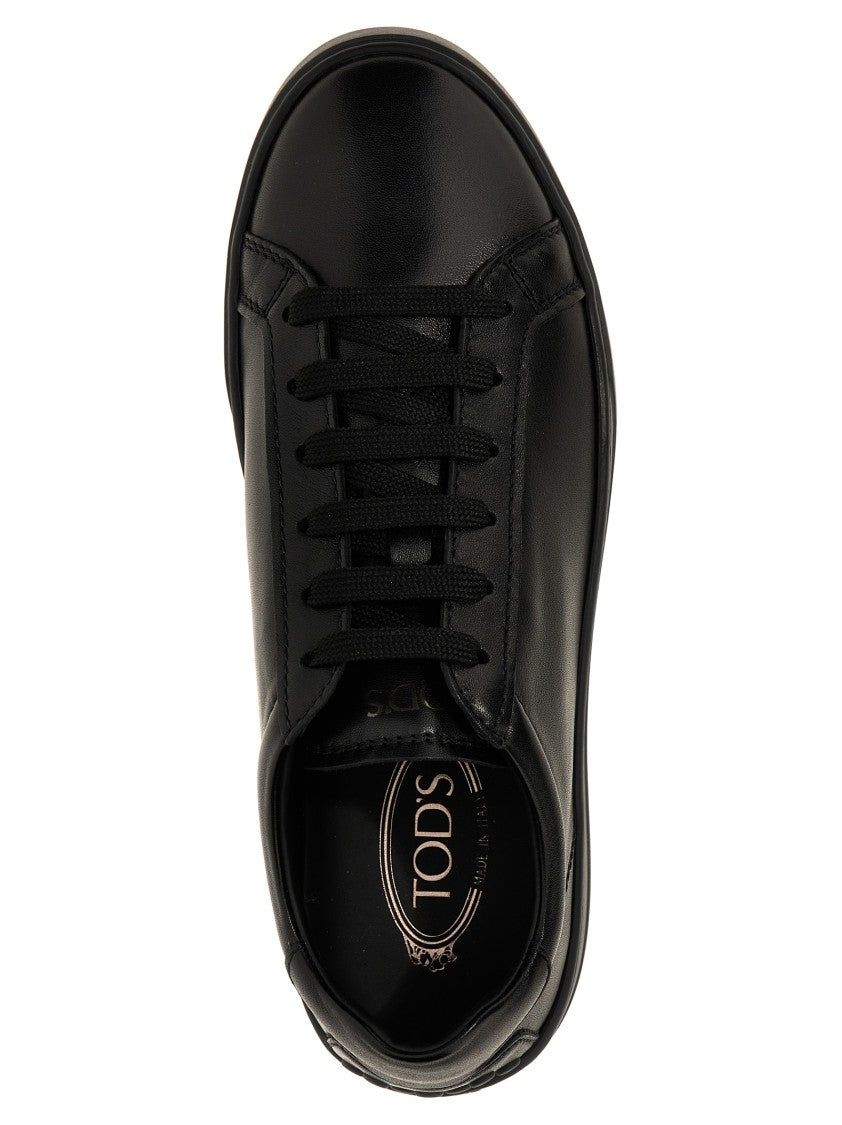 Tod's Lace-Up Black Leather Sneakers With Gommini Detail