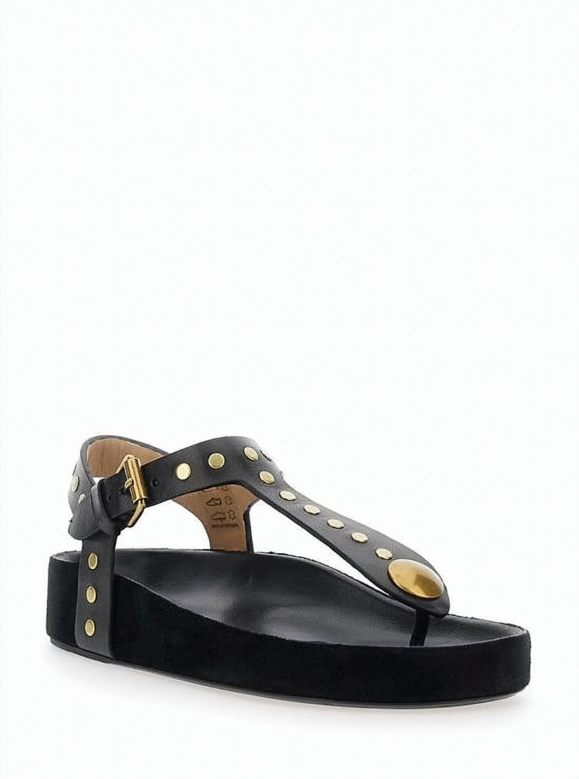 Isabel Marant T-Strap Black Leather Sandal