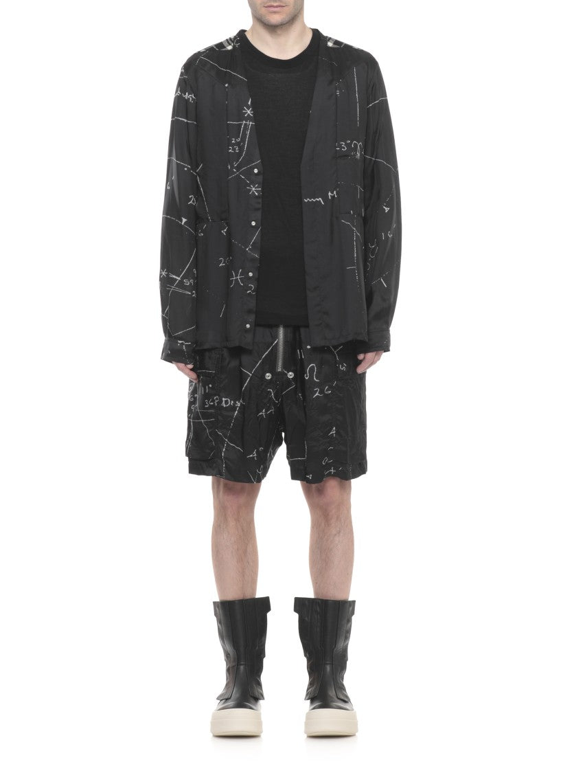 Rick Owens Black Cargobelas Viscose Bermuda Shorts