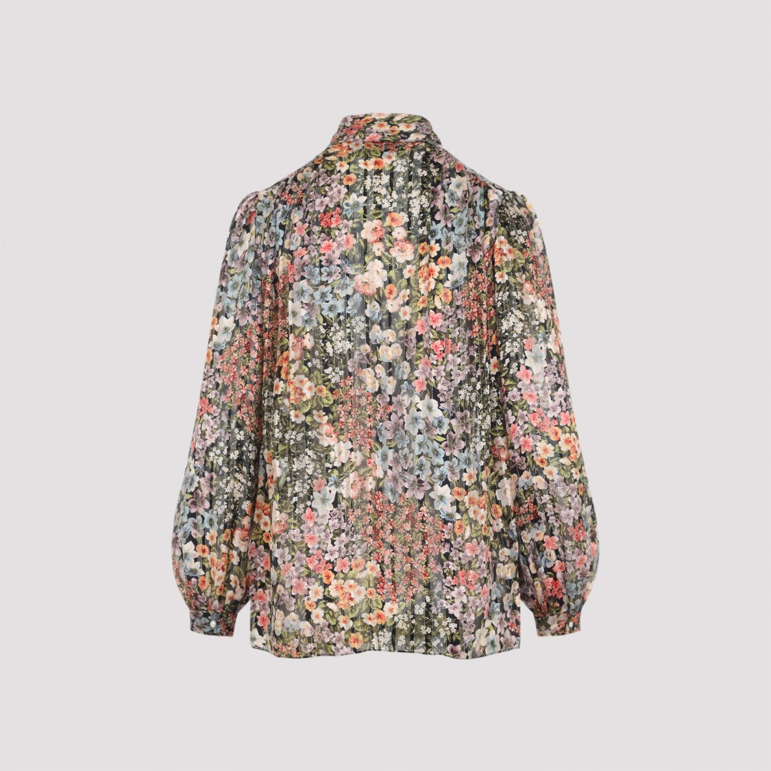 Valentino Multicolor Floral Silk Blouse With High Neckline And Voluminous Sleeves