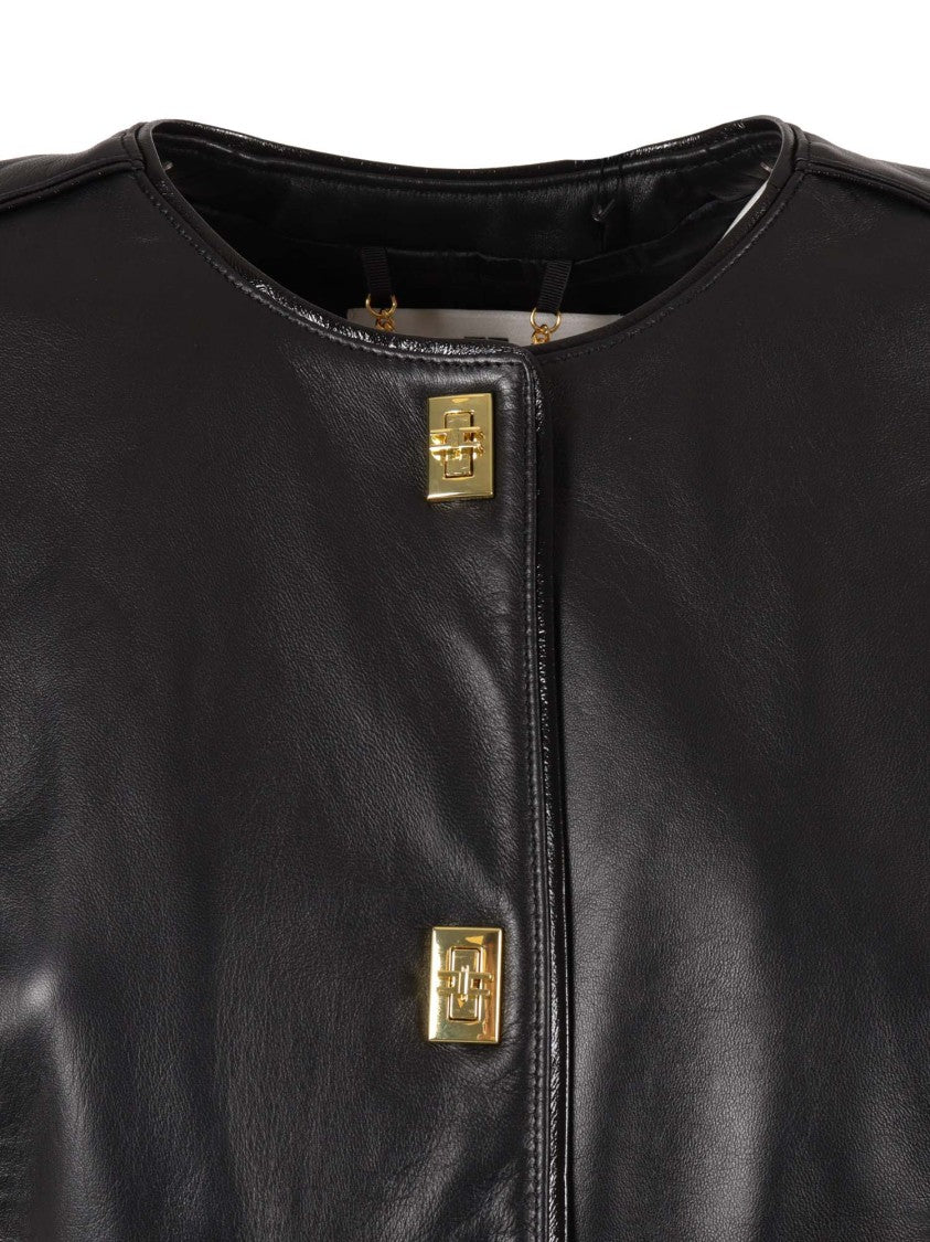 Elisabetta Franchi Cropped Sheepskin Jacket With Gold-Tone Button Closures