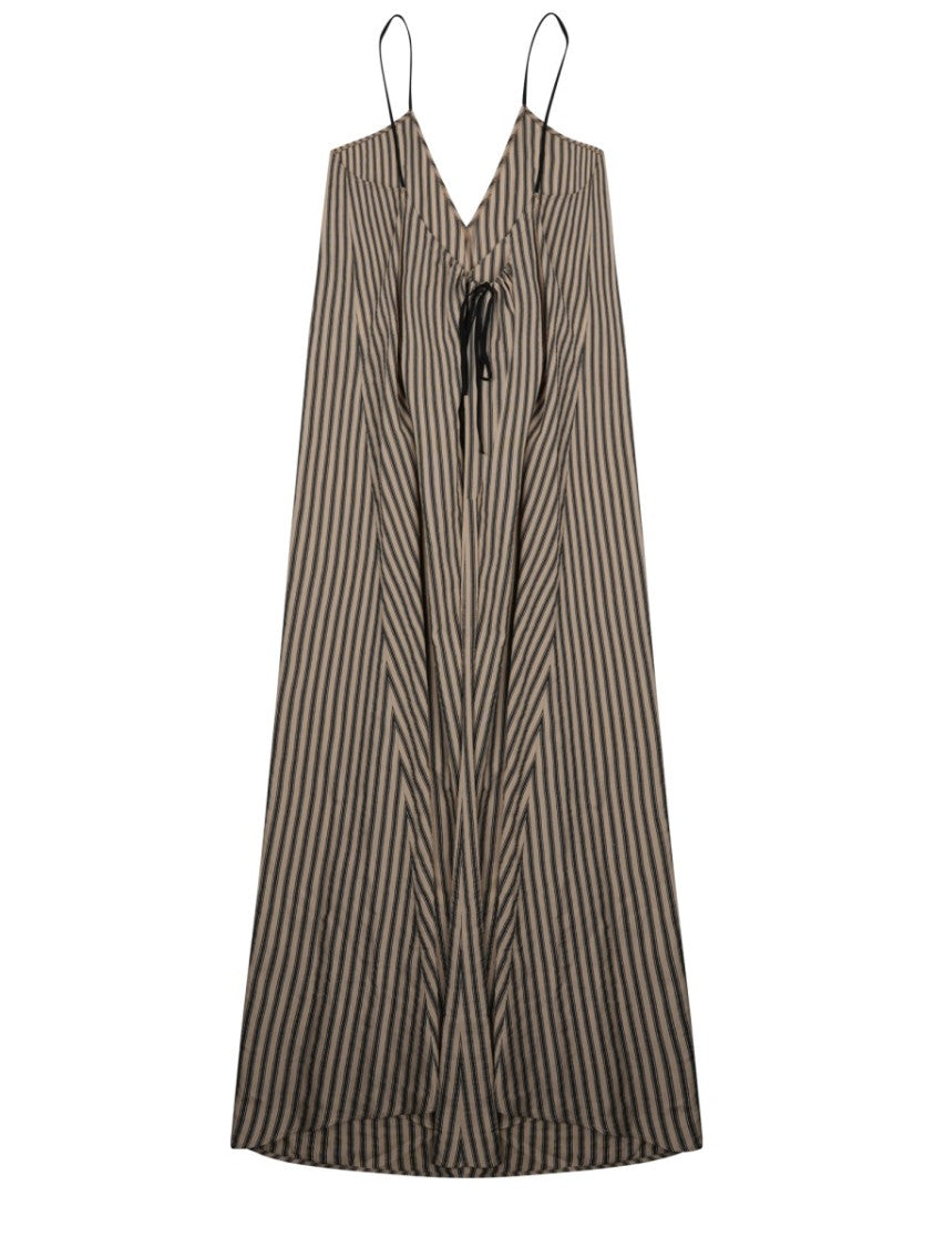 Alysi Sleeveless Neutral Stripes V-Neck Day Dress