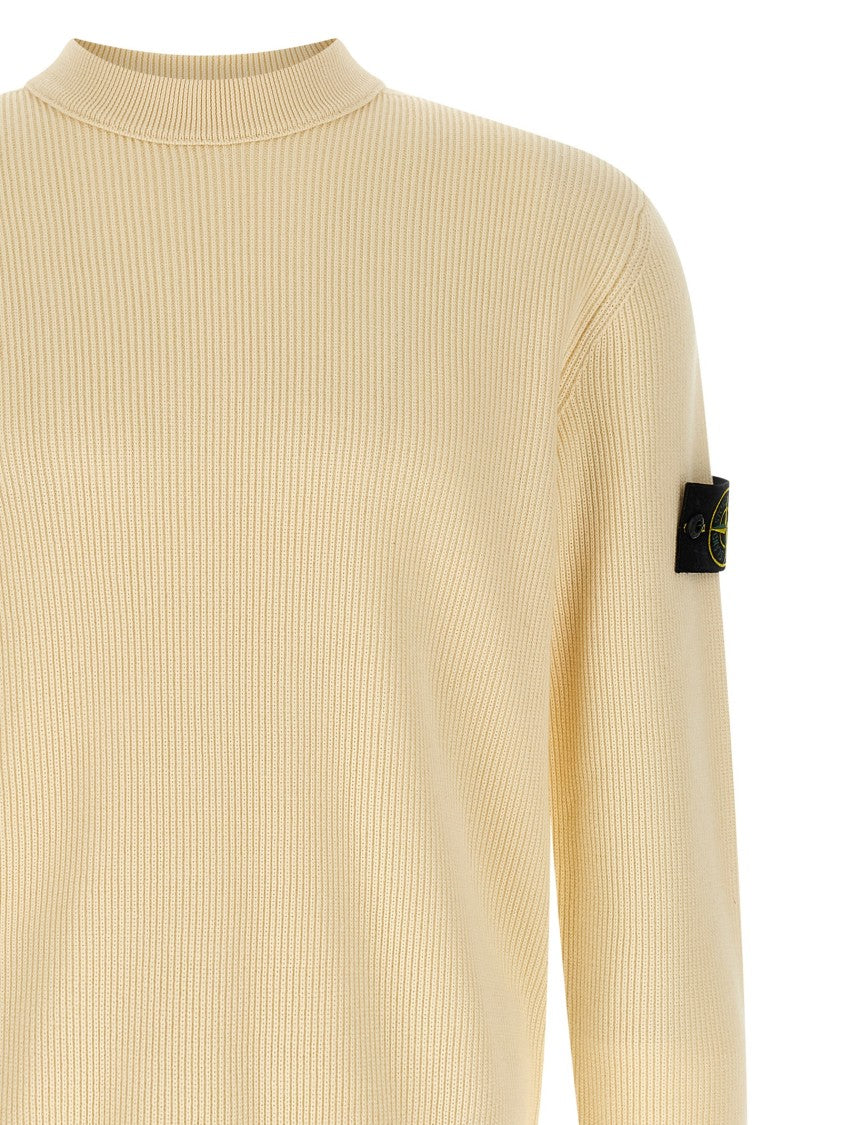 Stone Island Ribbed Knit Sweater With Crewneck And Logo Badge