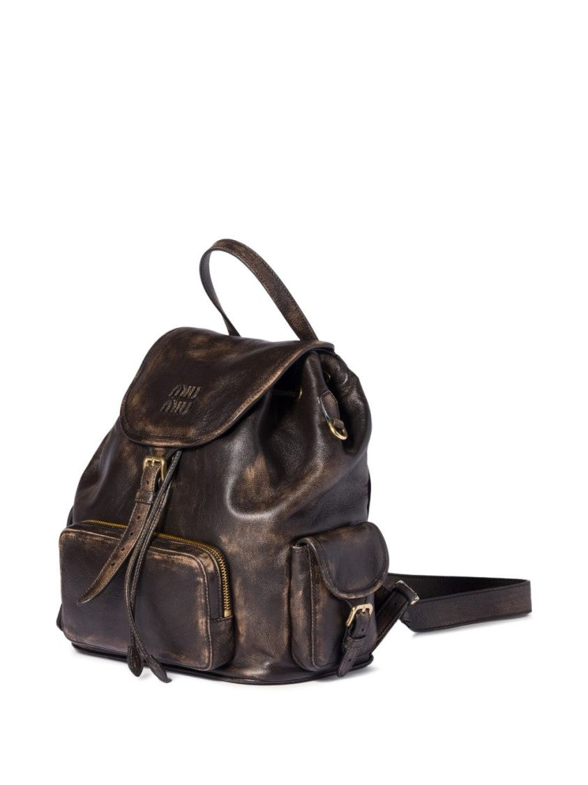 Miu Miu Brown Distressed Leather Flap Vintage Bag