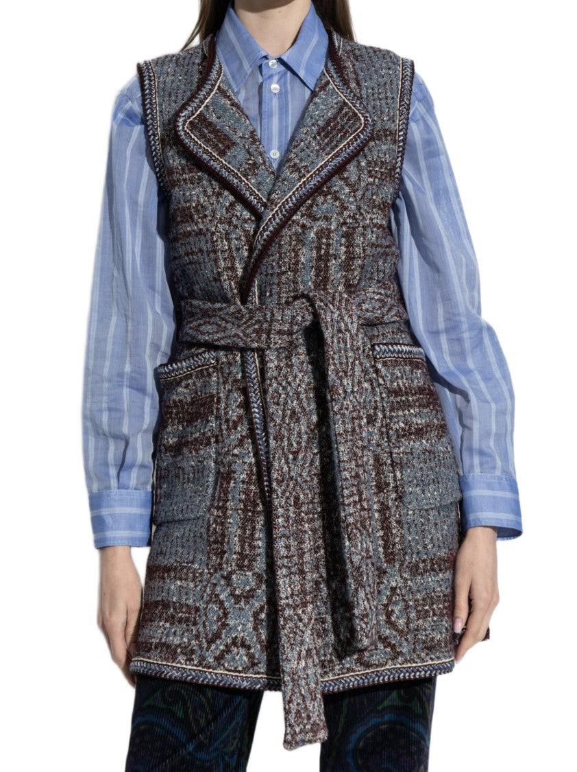 Etro Long Bouclé Jacquard Vest With Removable Belt