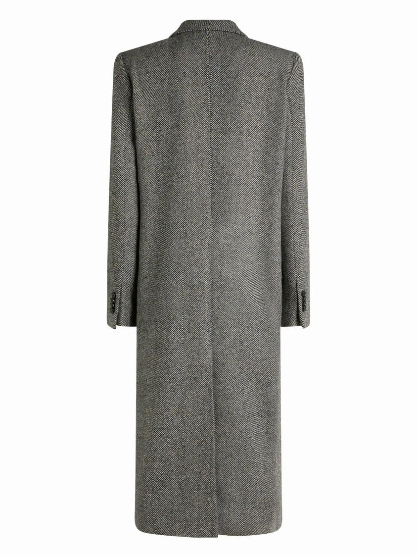 Etro Double-Breasted Grey Herringbone Etro Coat