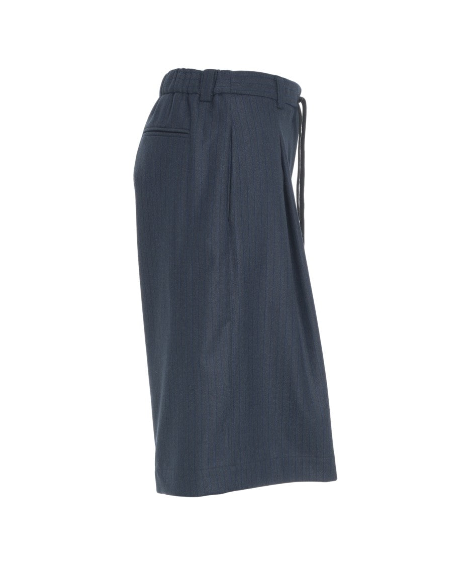 Jucca Pinstripe Wide-Leg Bermuda Shorts With Elastic Waistband