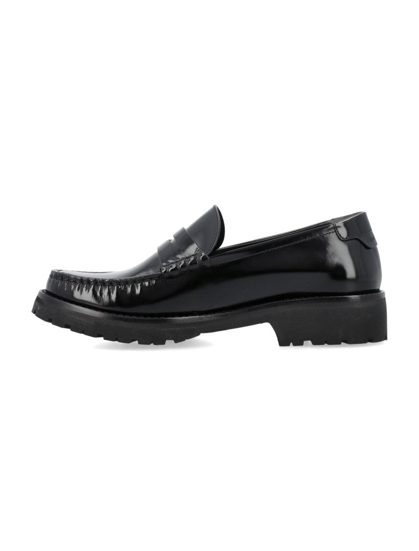 Saint Laurent Polished Black Leather Penny Loafers