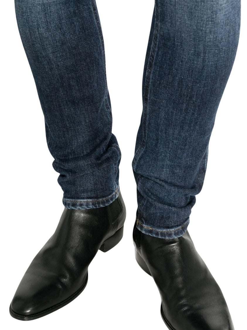 Dondup Dark Blue Faded Whiskered Slim Jeans