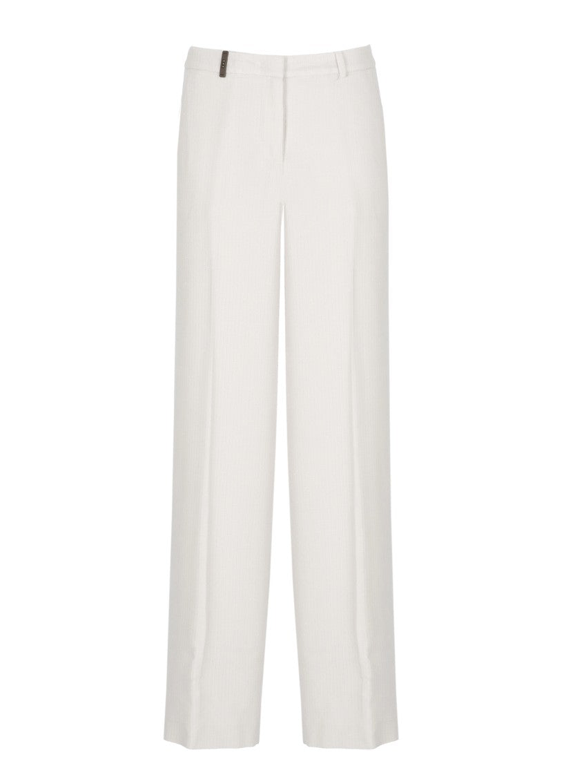 Peserico Ivory Ribbed Velvet Formal Pants