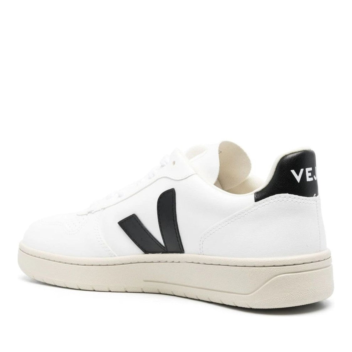 Veja V-10 White Contrasting Logo Perforated Leather Sneakers