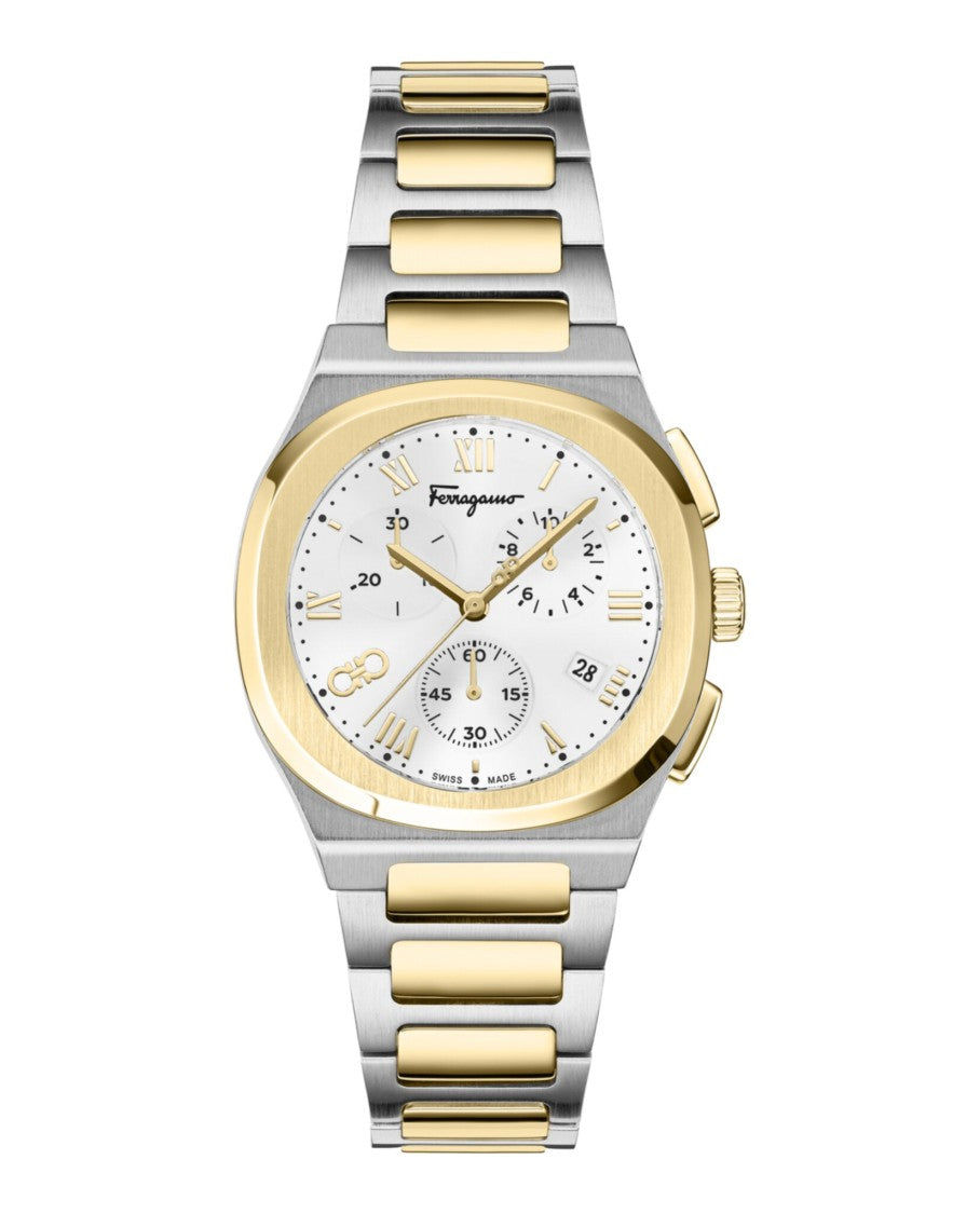 Ferragamo Elliptical Chronograph Watch With Two-Tone Case