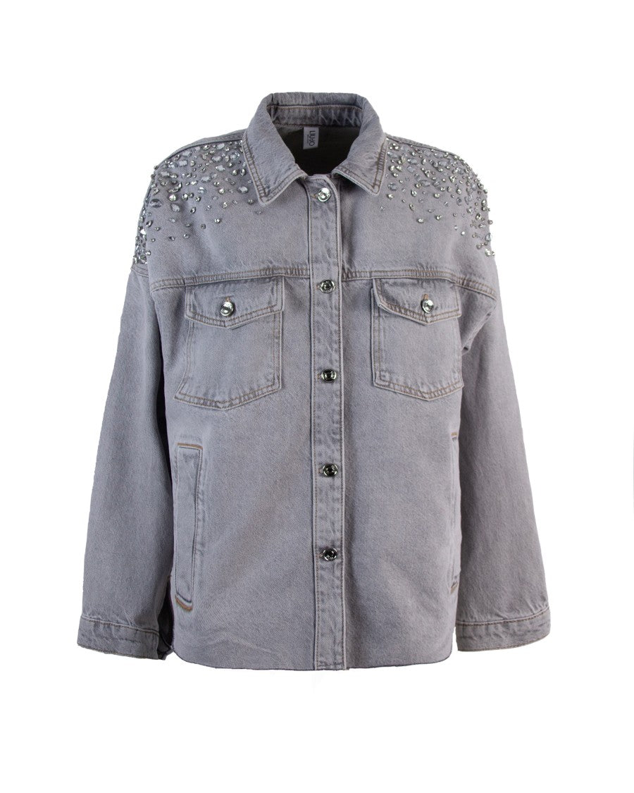 Liu Jo Grey Rhinestone Denim Jacket