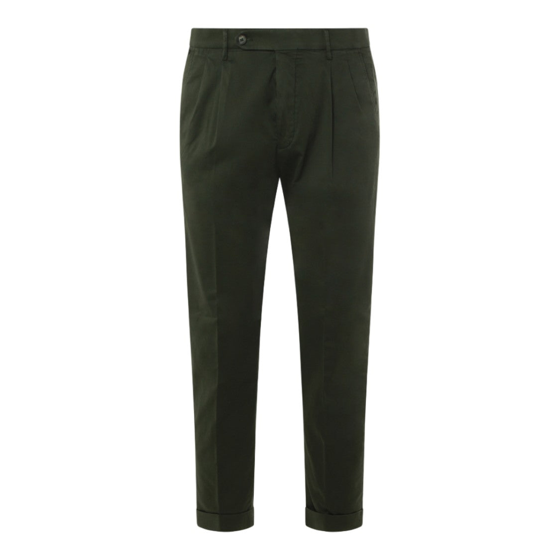 Gta Il Pantalone Tailored Fit Green Trousers With Cuffed Hem And Straight Leg
