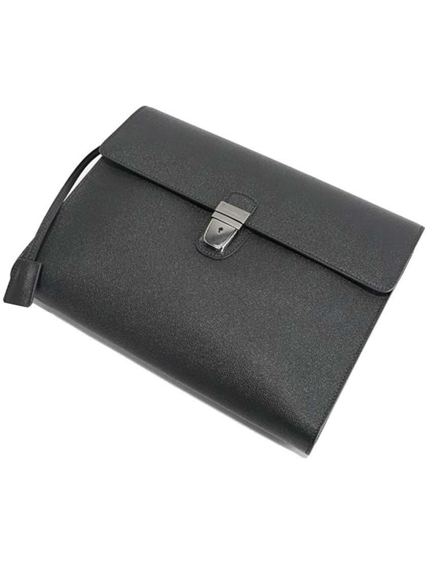 Dolce & Gabbana Black Rectangular Leather Metal Buckle Briefcase