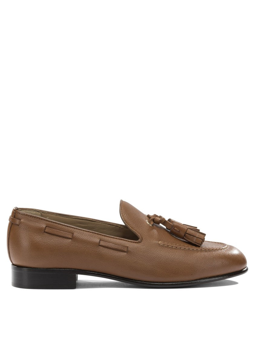 Ferragamo Tapered Brown Leather Loafers With Decorative Tassels