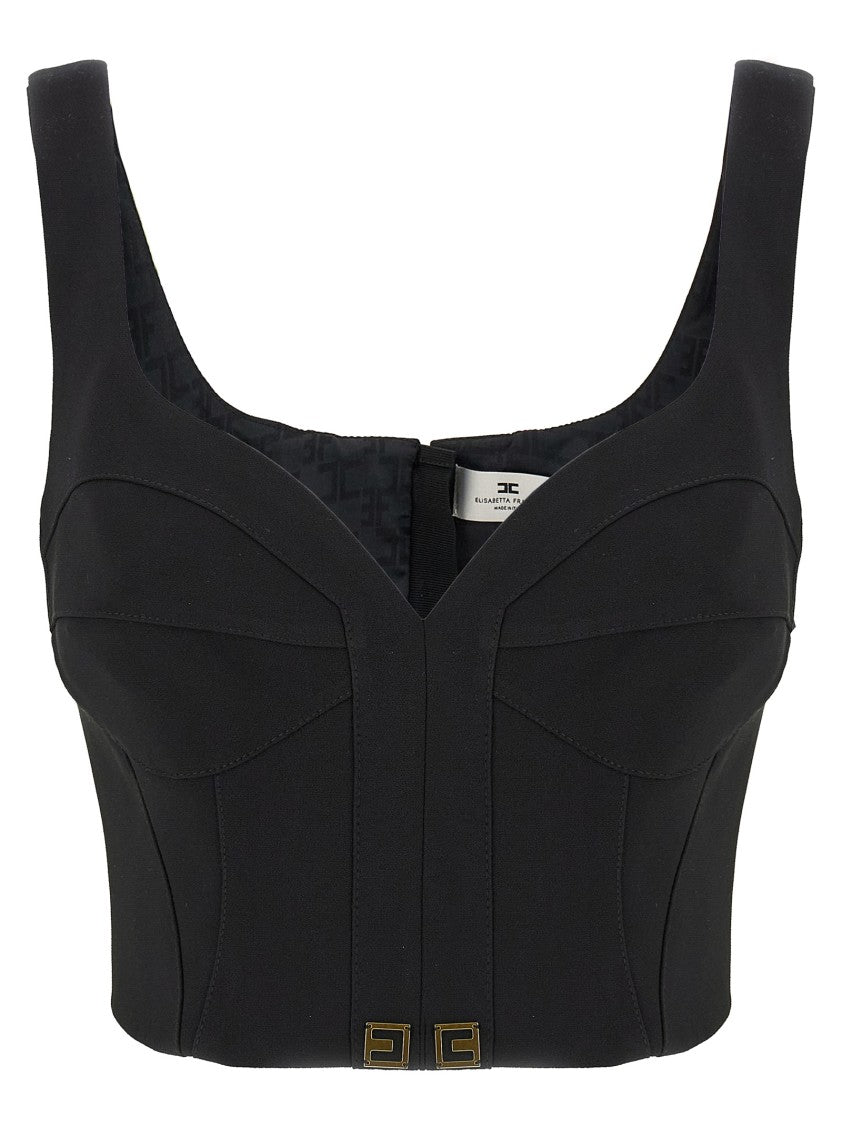 Elisabetta Franchi Lightweight Corset-Style Crepe Top With Heart Neckline