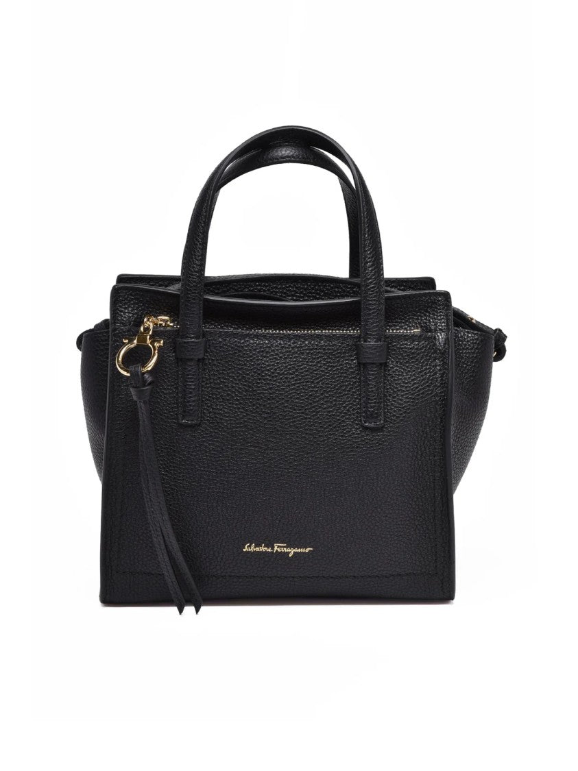 Salvatore Ferragamo Pebbled Leather Shoulder Bag With Gold-Tone Accents