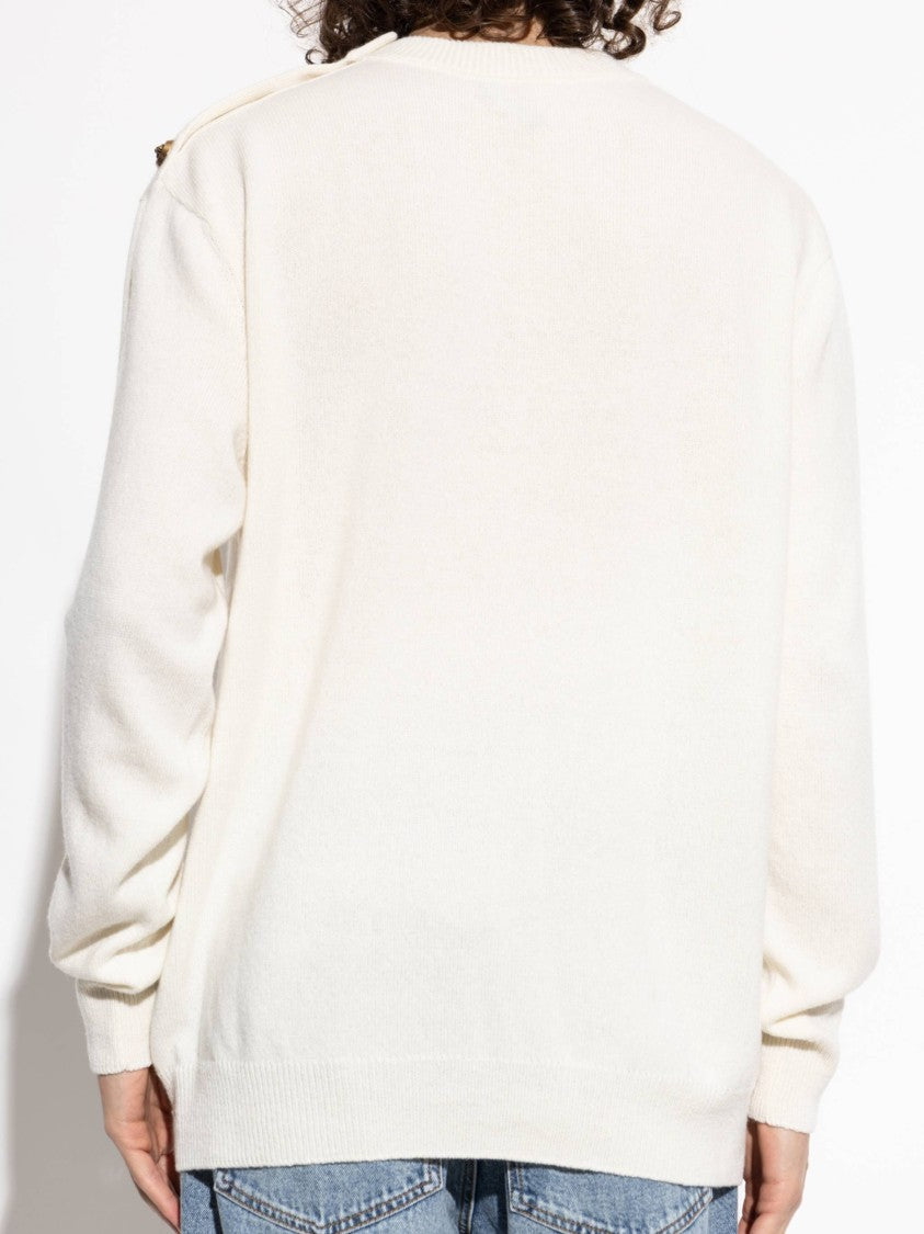 Balmain White Classic Crew Neck Fabric Sweater