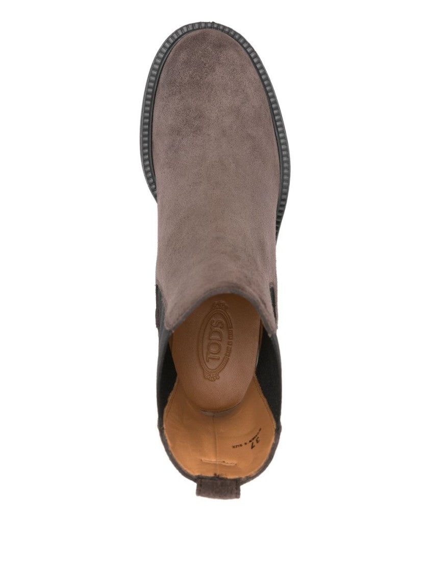 Tod's Brown Suede Block Heel Ankle Boots