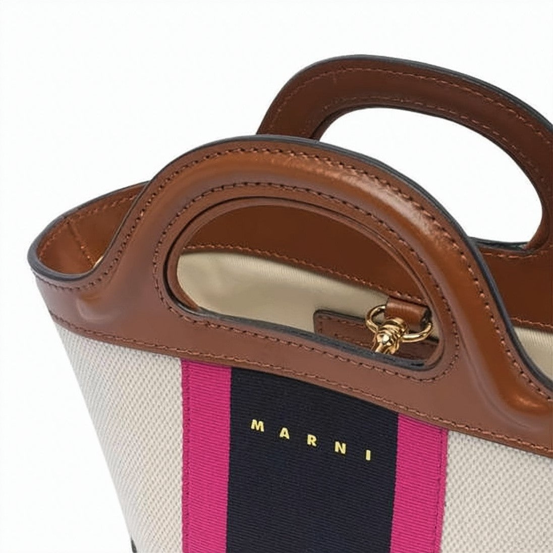 Marni Structured Beige Canvas Tote Bag With Vibrant Stripe Accents
