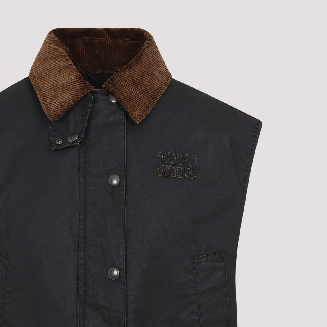 Miu Miu Relaxed-Fit Black Cotton Jacket With Brown Corduroy Collar