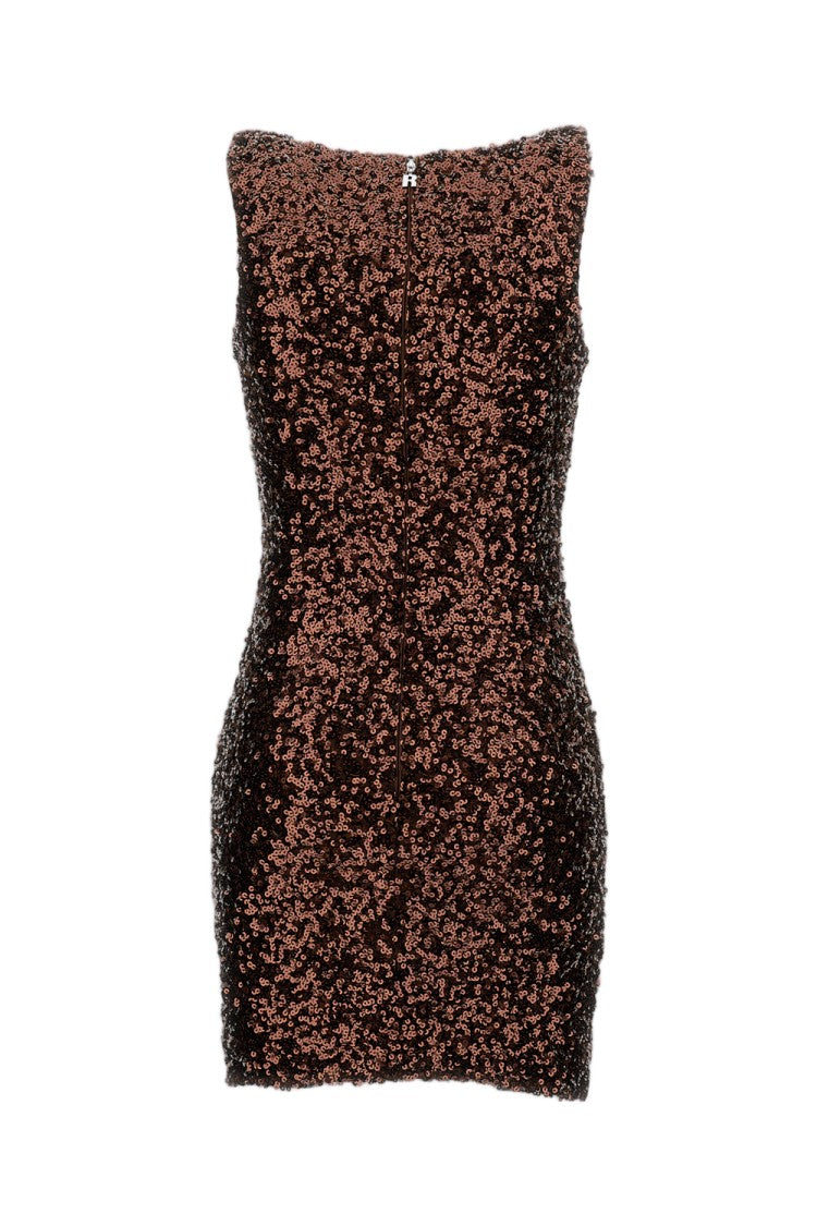 Rotate Brown Sequin-Embellished Midi Dress With Zip Closure