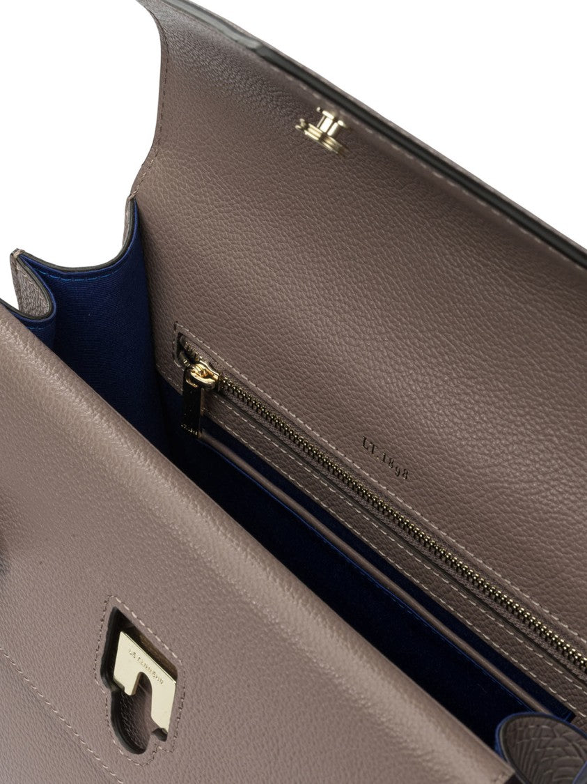 Le Tanneur Textured Leather Handbag With Triangular Flap Closure