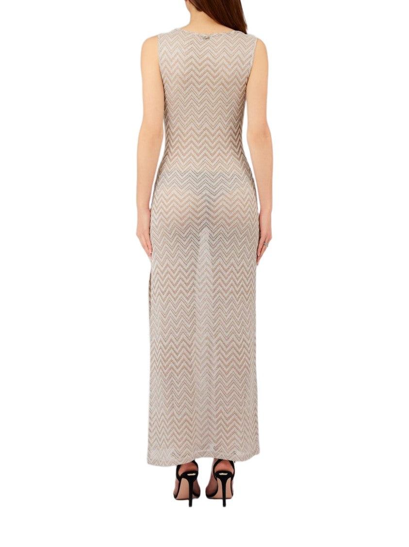 Liu Jo Beige Chevron Pattern Side Slit Dress