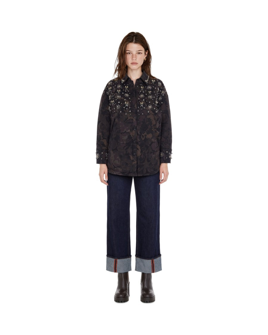 Pinko Long-Sleeved Oversized Jacquard Shirt With Pearl