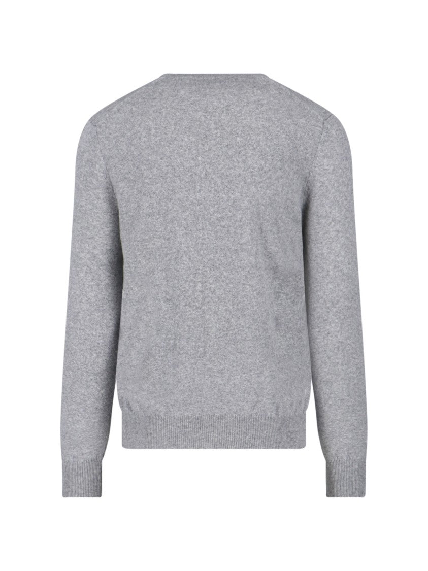 Comme Des Garçons Embroidered Heart Logo Grey Wool Cardigan