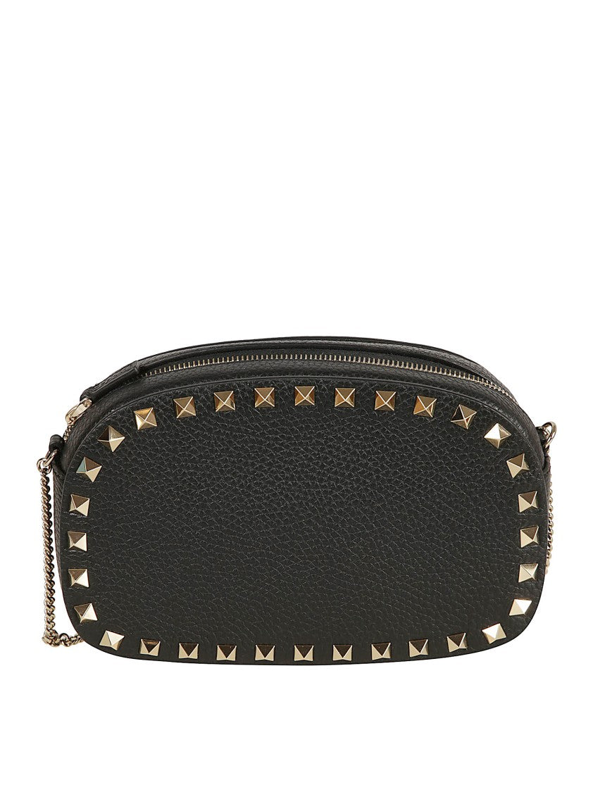 Valentino Garavani Rockstud Black Leather Clutch With Chain Shoulder Strap