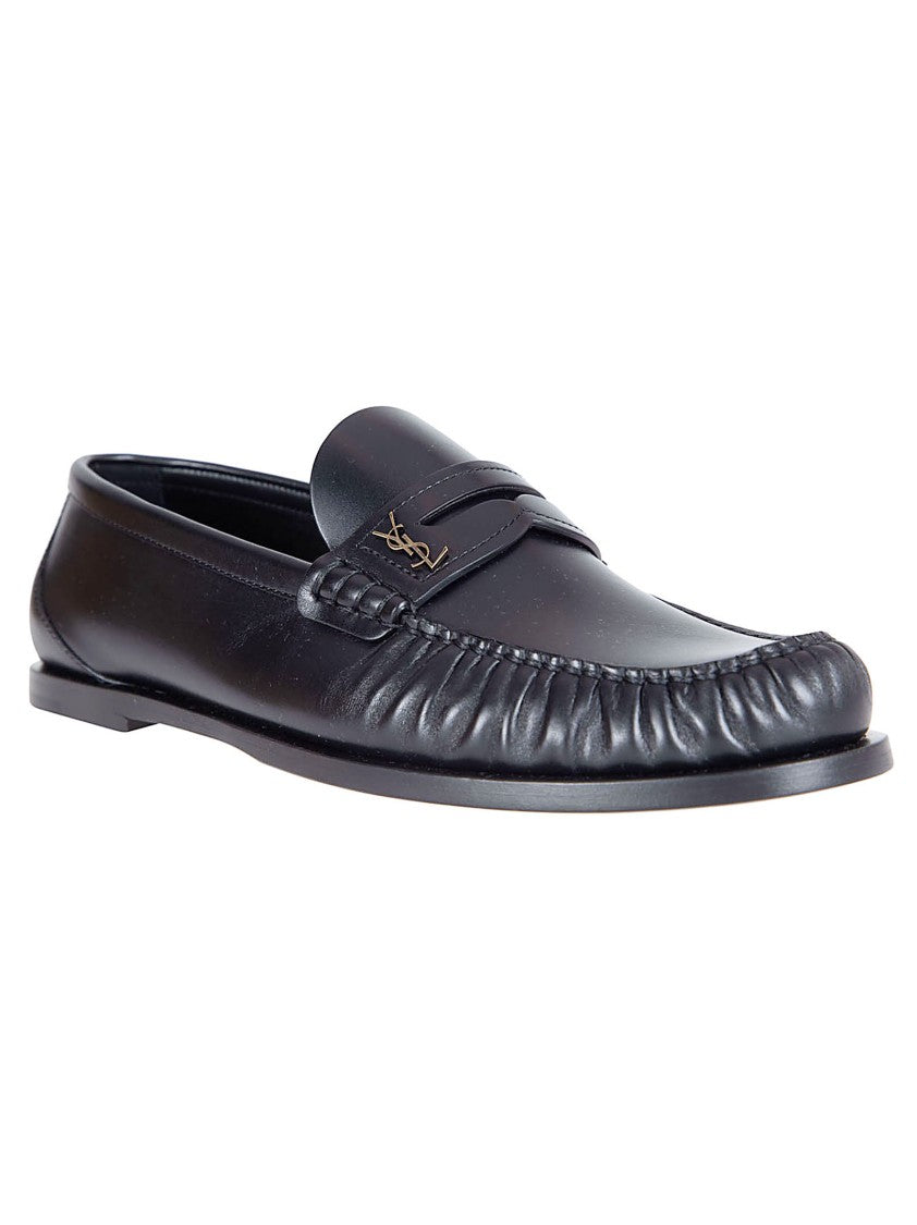Saint Laurent Hand-Stitched Black Moccasins With Square Toe Design