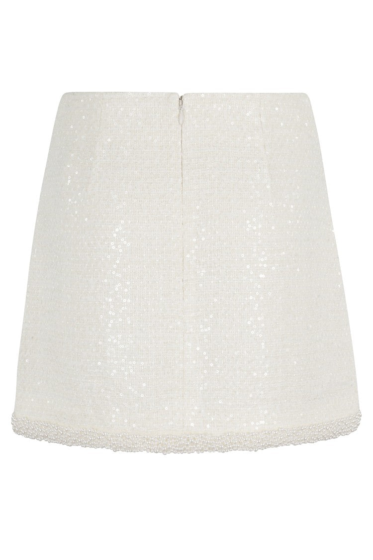 Self-Portrait Cream Boucle Pearl Trim Mini Skirt