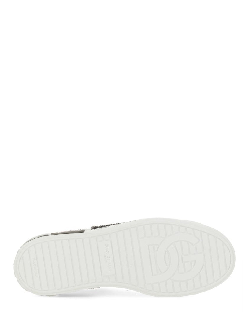 Dolce & Gabbana White Portfino Graffiti Printed Leather Sneakers