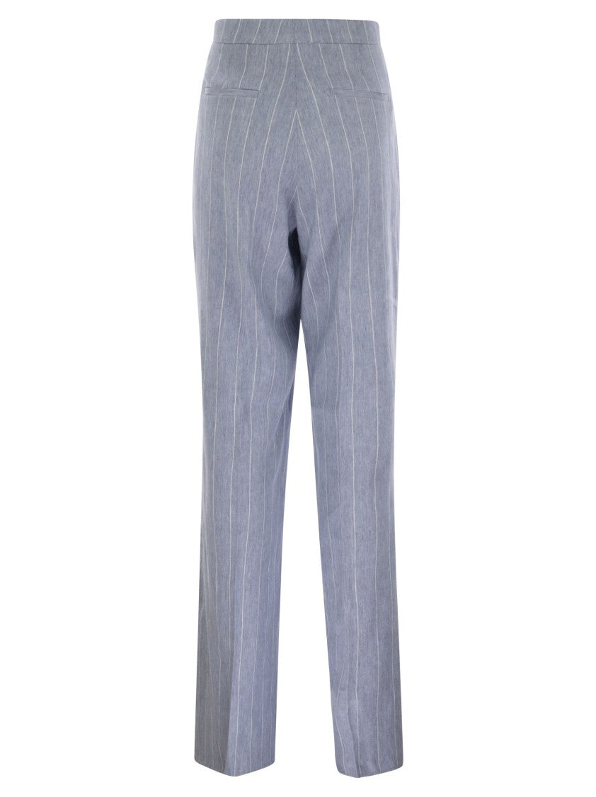 Tagliatore Pinstripe Trousers In Linen And Stretch Cotton
