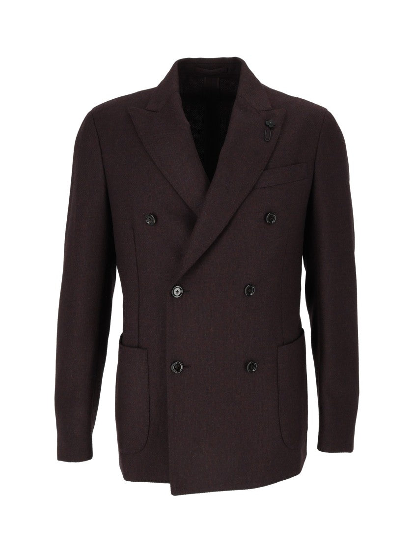 Lardini Double-Breasted Wool And Cashmere Blend Jacket With Wide Lapels