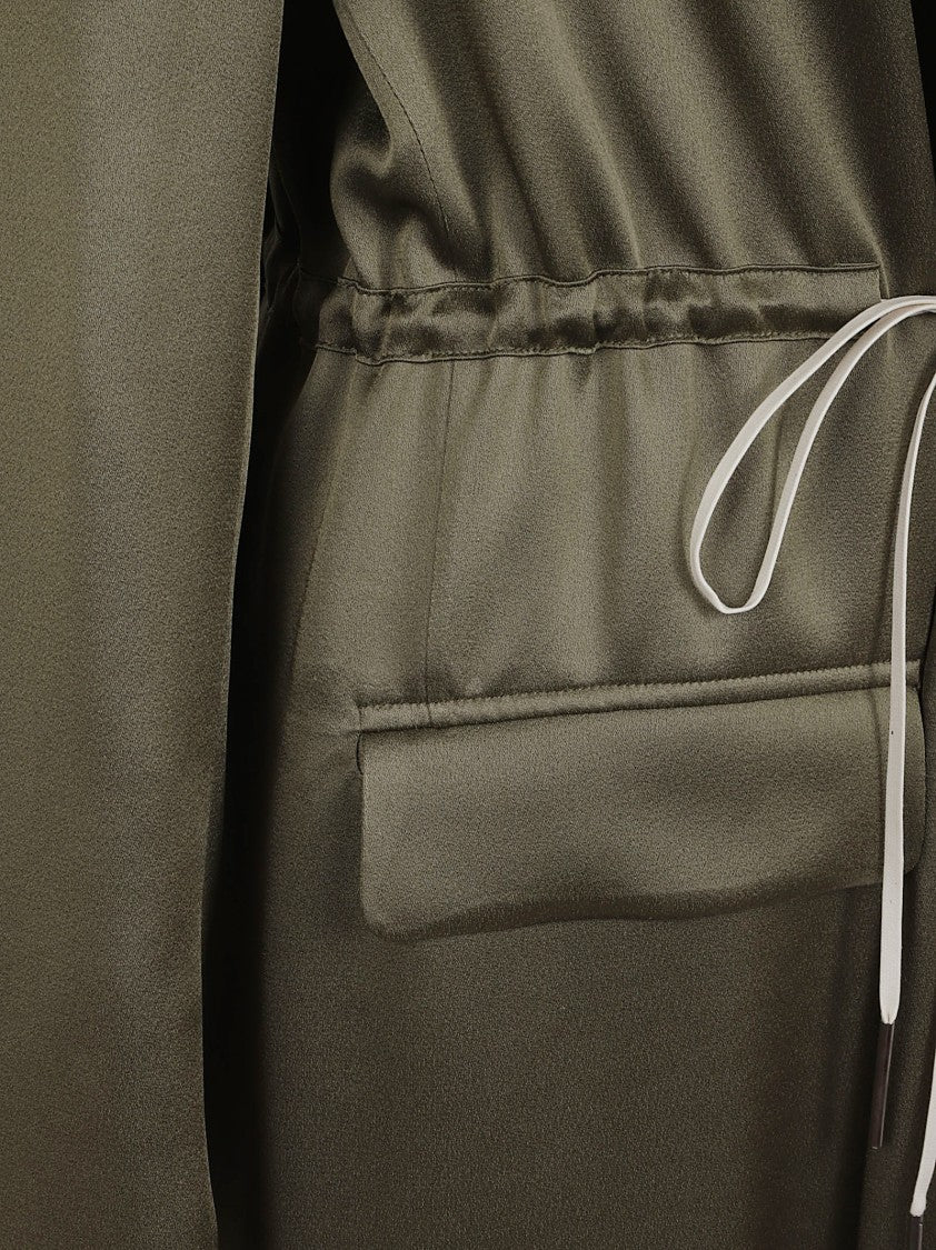 Dries Van Noten Military-Inspired Green Satin Cape With Tailored Fit