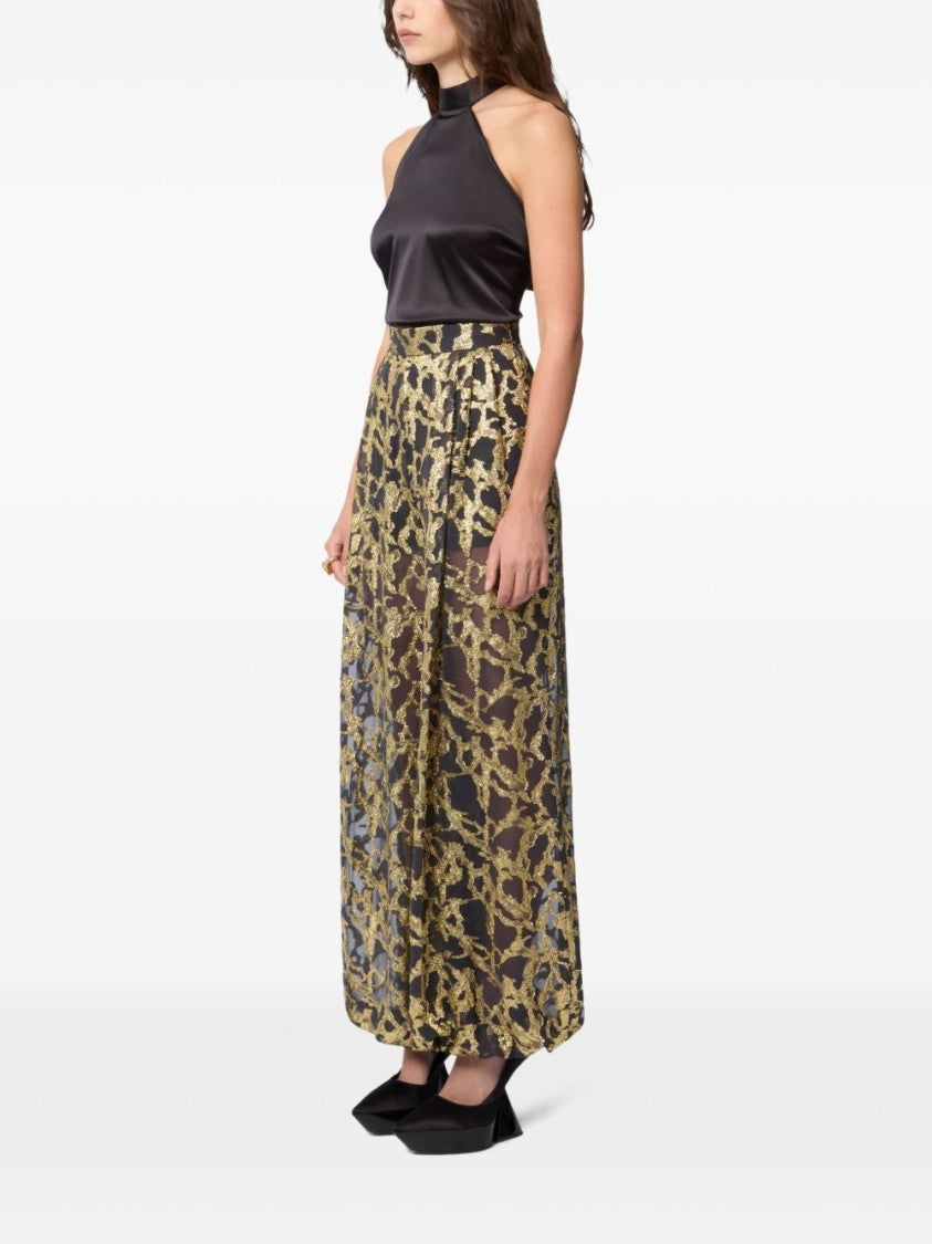 Nina Ricci Gold Marble-Effect Silk Wide-Leg Trousers