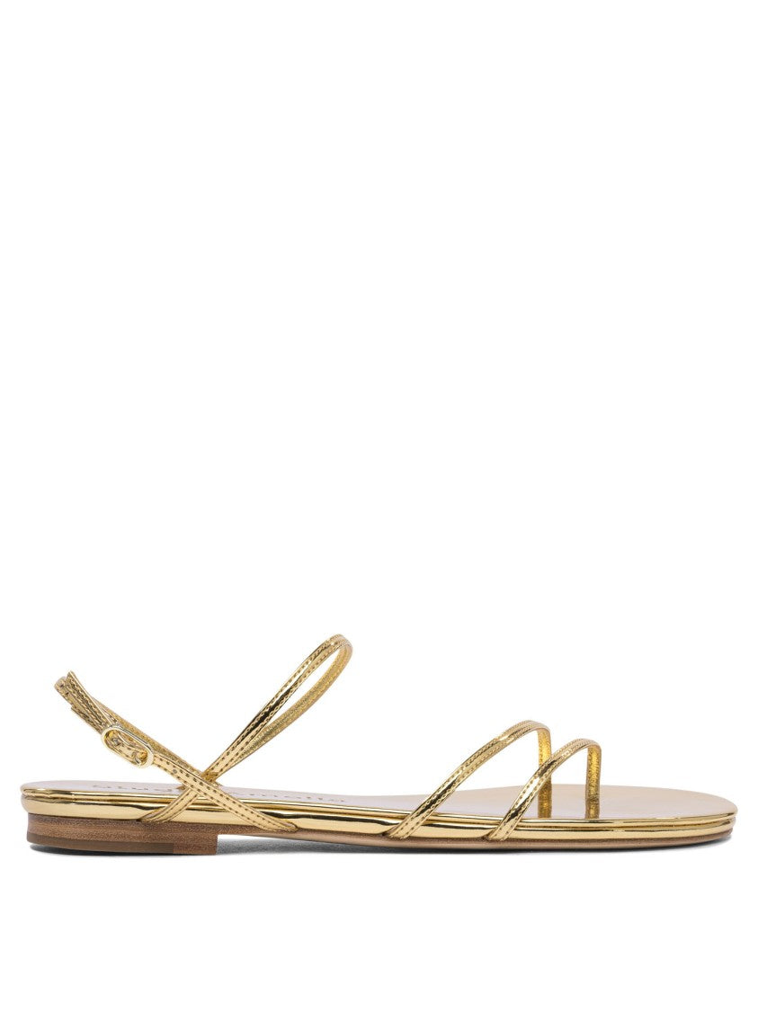 Studio Amelia Gold Leather Sandals With Multiple Straps