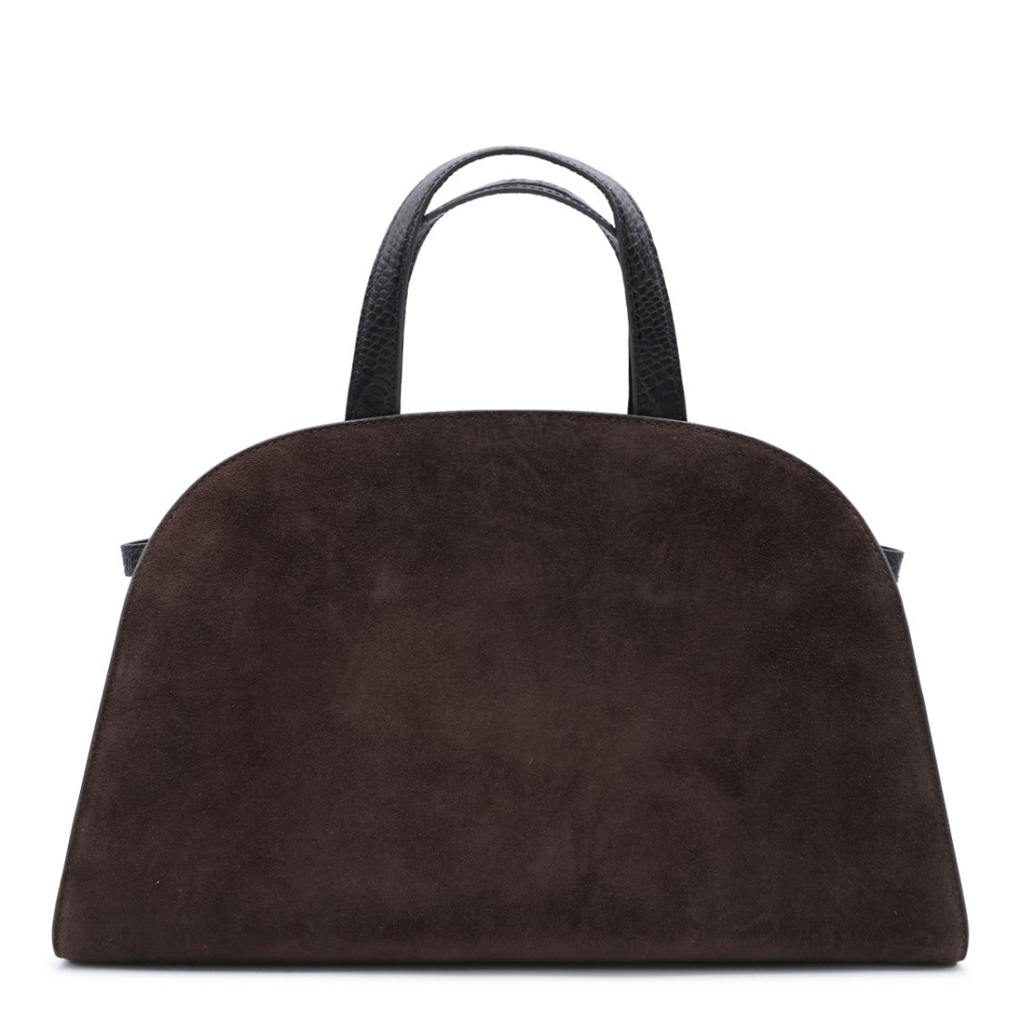 Tory Burch Dark Brown Suede Gold-Tone Structured Top Handle Bag