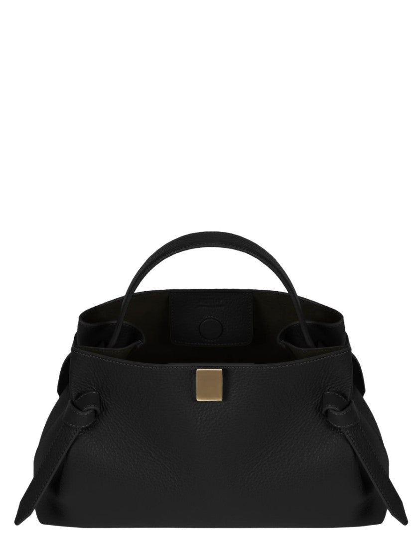 Yuzefi Structured Pebbled Leather Shoulder Bag With Gold Accents