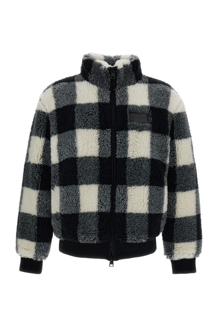 Givenchy Checked Fleece Bomber Jacket With Leather Details
