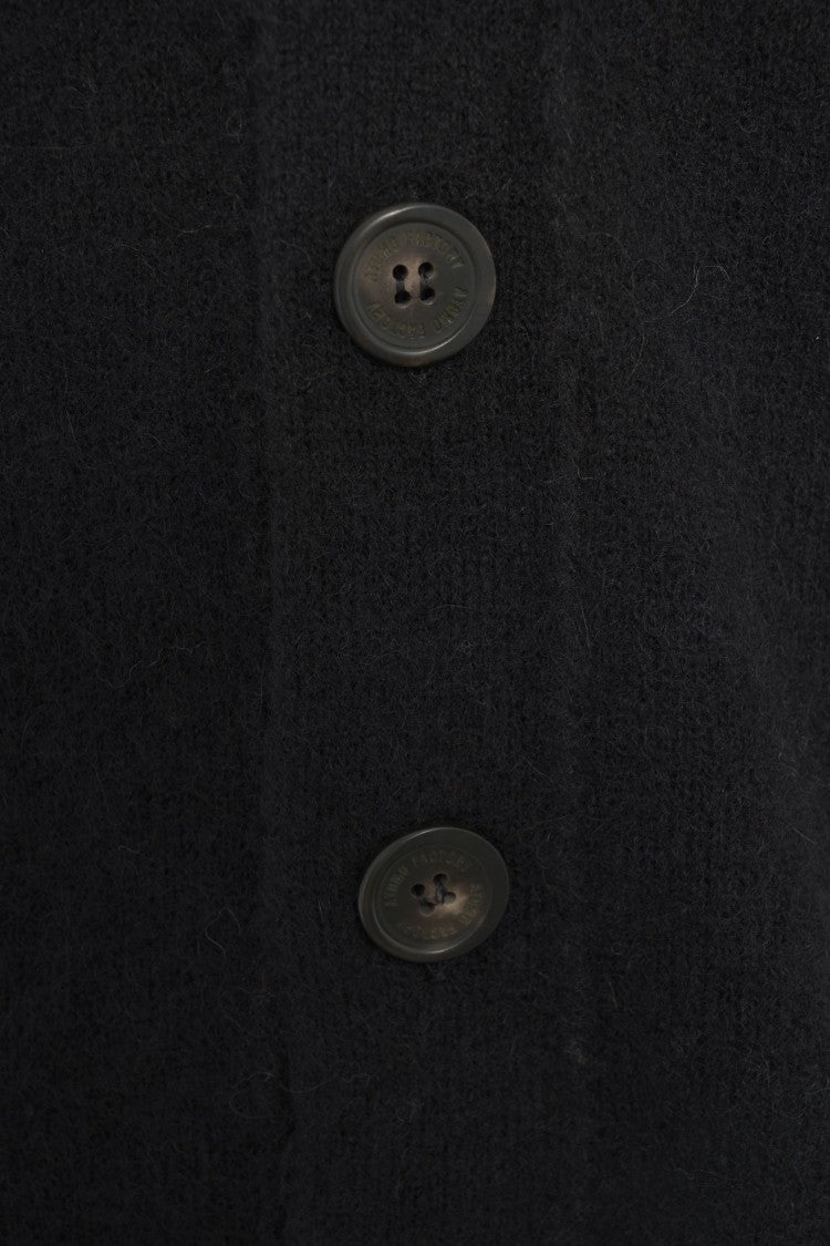 Atomo Factory Virgin Wool Black Cardigan With V-Neck And Ribbed Cuffs