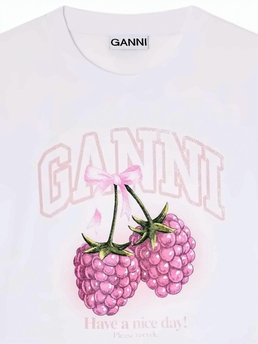 Ganni Graphic Print Short-Sleeved T-Shirt With Raspberry Motif